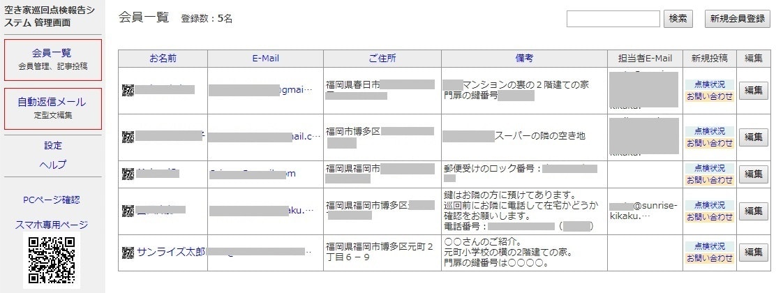 かんたんＷｅｂ報告システム会員一覧画面